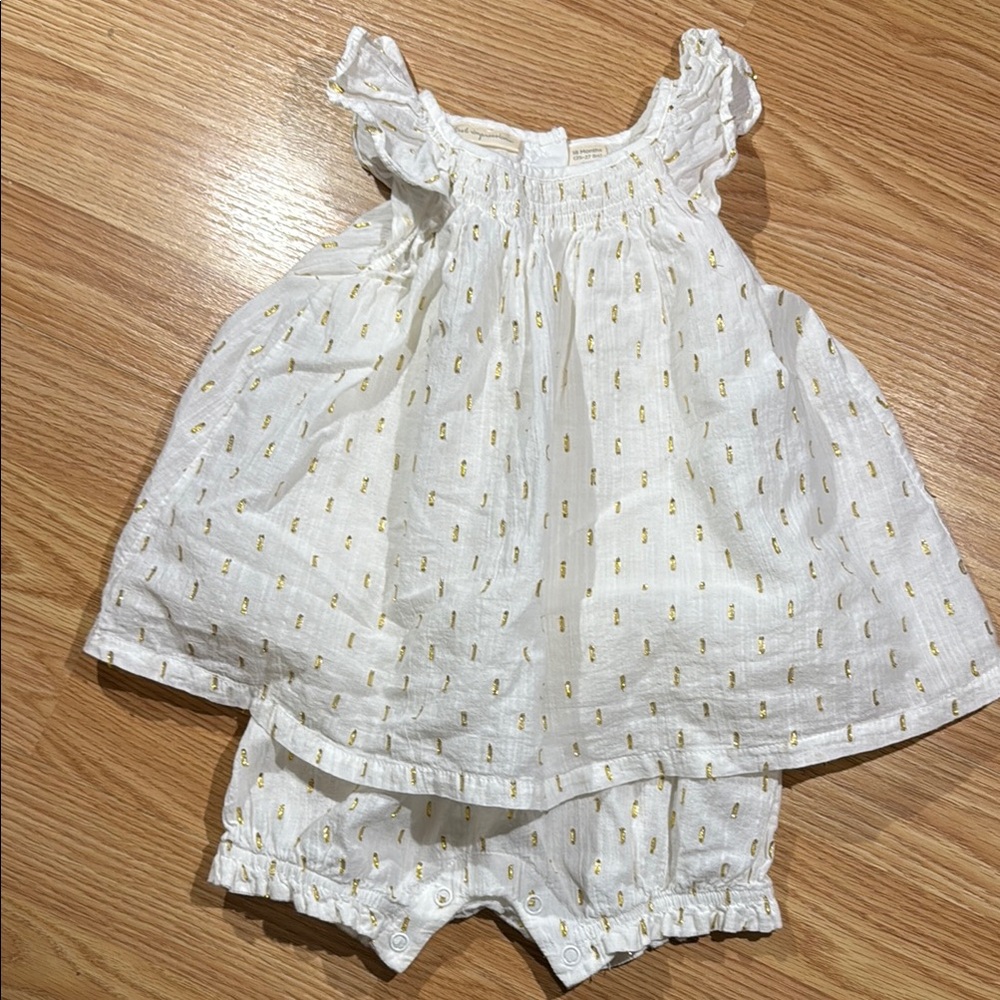 NWOT First Impressions White Baby Romper with GOLD Accents